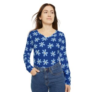 Floral Print Women's Long Sleeve V-neck Shirt, Cute Spring Blouse, Casual Floral Top, Mother's Day Gift, Everyday Wear